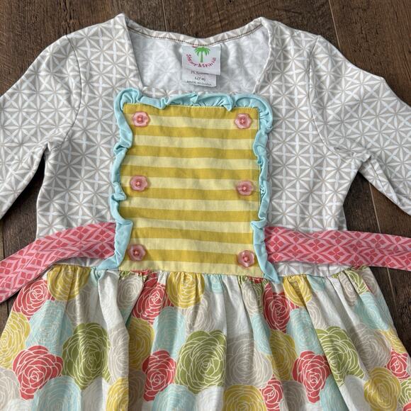 Shrimp & Grits Kids Top Long Sleeve Apron Tie Back Girls Size 7/8 Ruffles - Picture 4 of 8